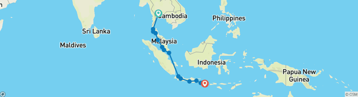 Image of a map showing the route of the tour
