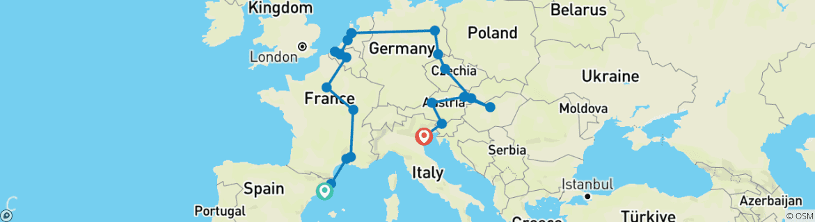 Image d'une carte montrant l'itinéraire du circuit