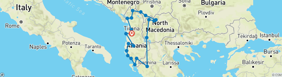 Image d'une carte montrant l'itinéraire du circuit