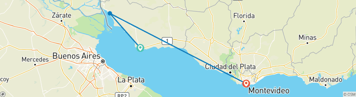 Image of a map showing the route of the tour