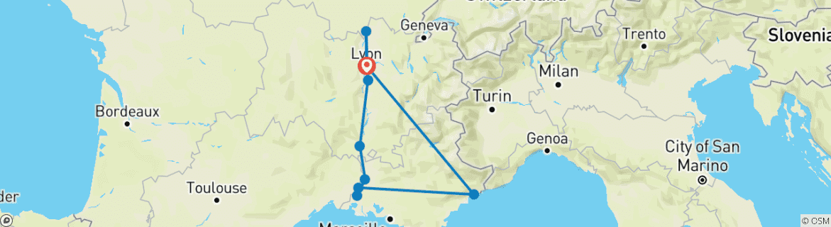 Image d'une carte montrant l'itinéraire du circuit