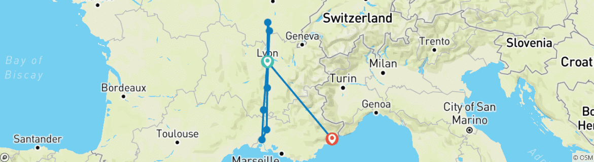 Image d'une carte montrant l'itinéraire du circuit