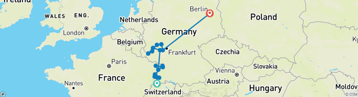 Image d'une carte montrant l'itinéraire du circuit