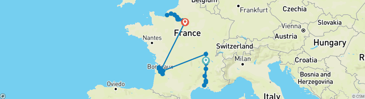 Image d'une carte montrant l'itinéraire du circuit
