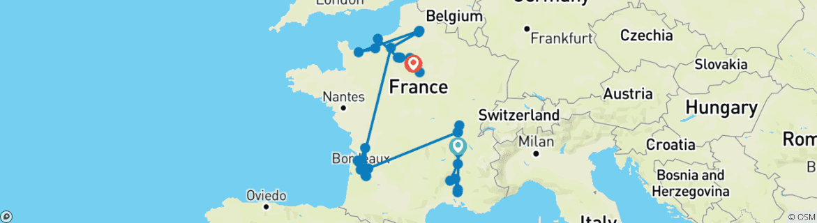 Carte du circuit La France englobée 2027 - 31 jours