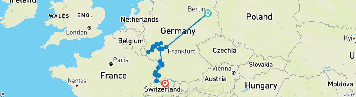 Image d'une carte montrant l'itinéraire du circuit