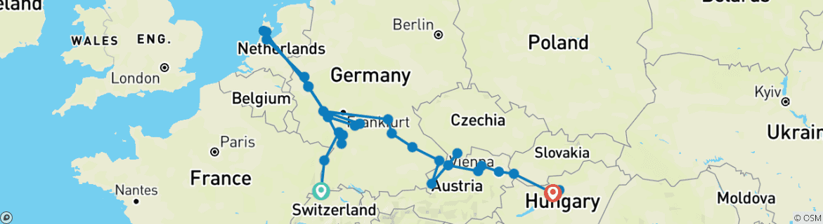 Image d'une carte montrant l'itinéraire du circuit
