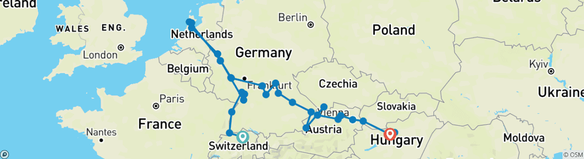 Image d'une carte montrant l'itinéraire du circuit