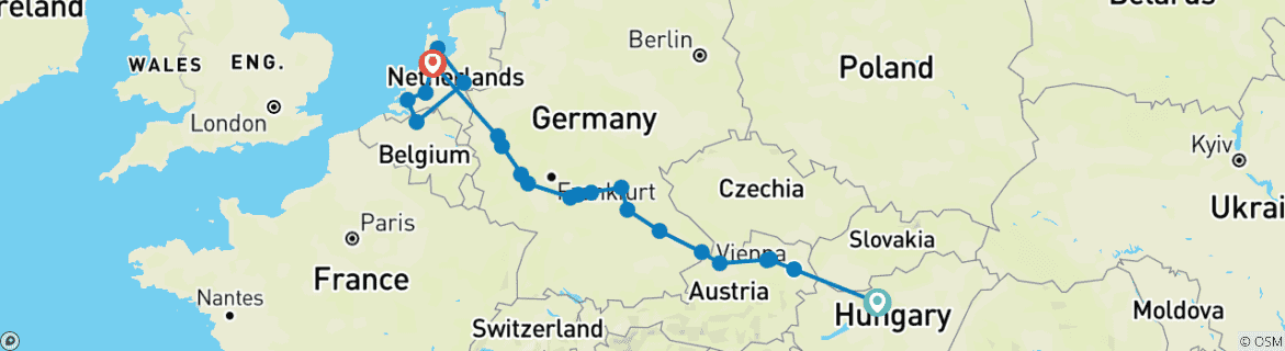 Image of a map showing the route of the tour