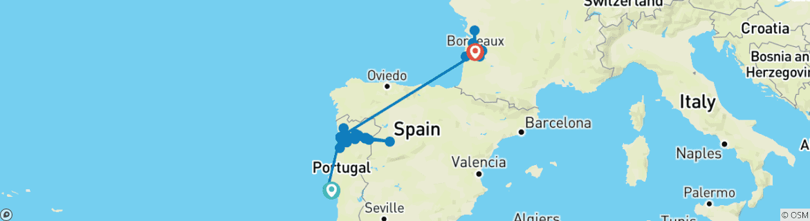 Image d'une carte montrant l'itinéraire du circuit