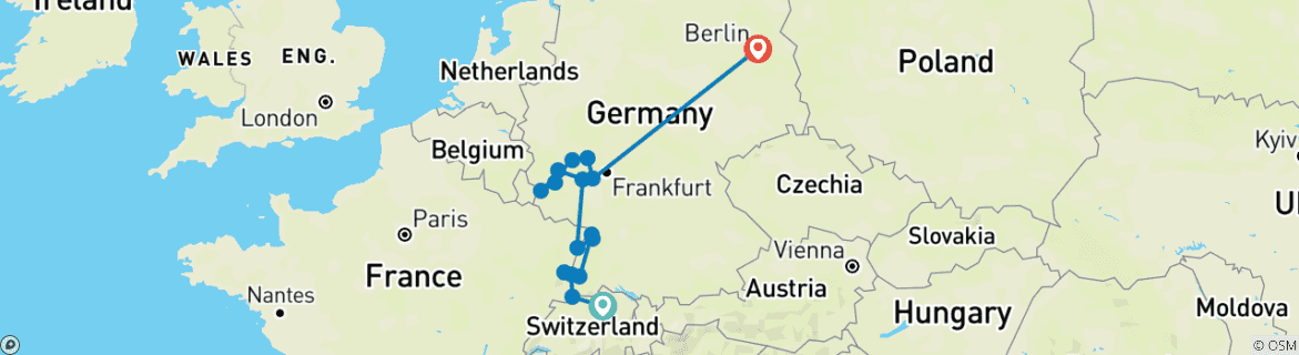 Image d'une carte montrant l'itinéraire du circuit