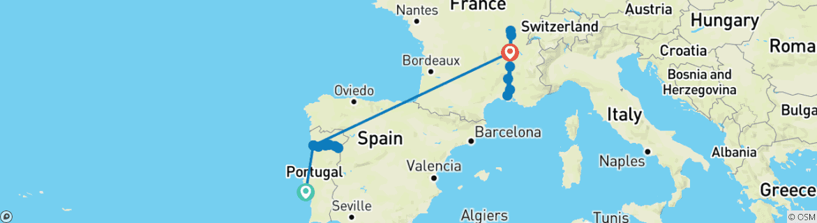 Image d'une carte montrant l'itinéraire du circuit