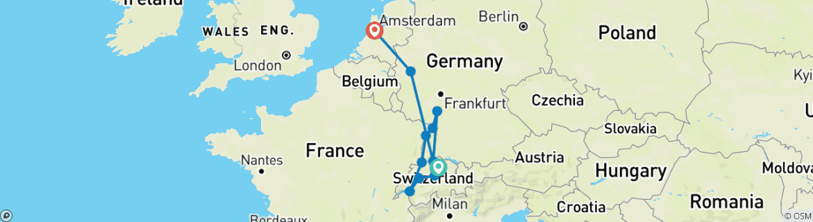 Image d'une carte montrant l'itinéraire du circuit