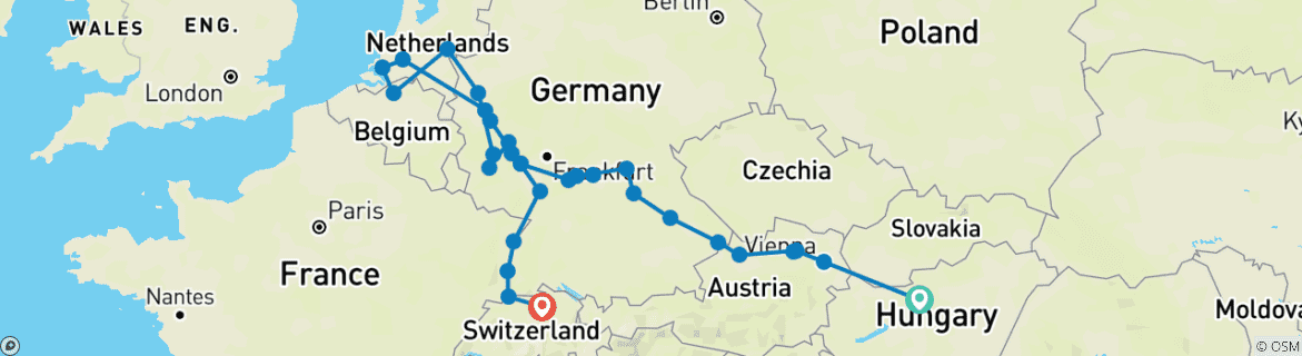 Image of a map showing the route of the tour