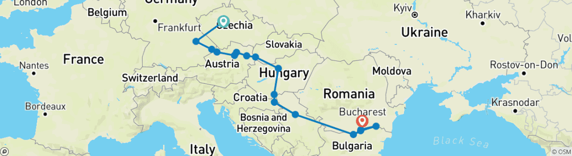 Image of a map showing the route of the tour