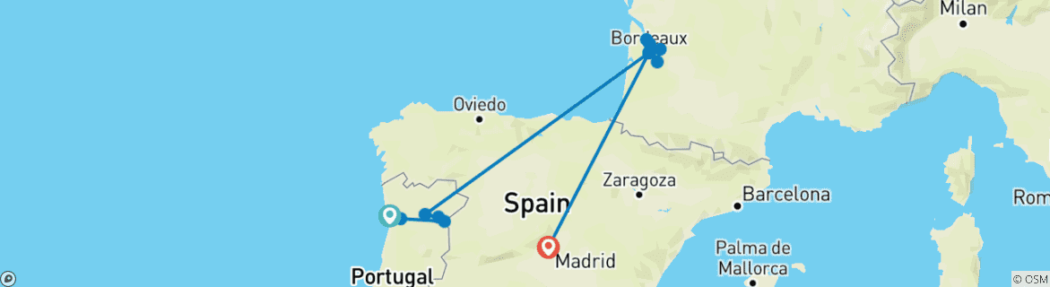Image of a map showing the route of the tour