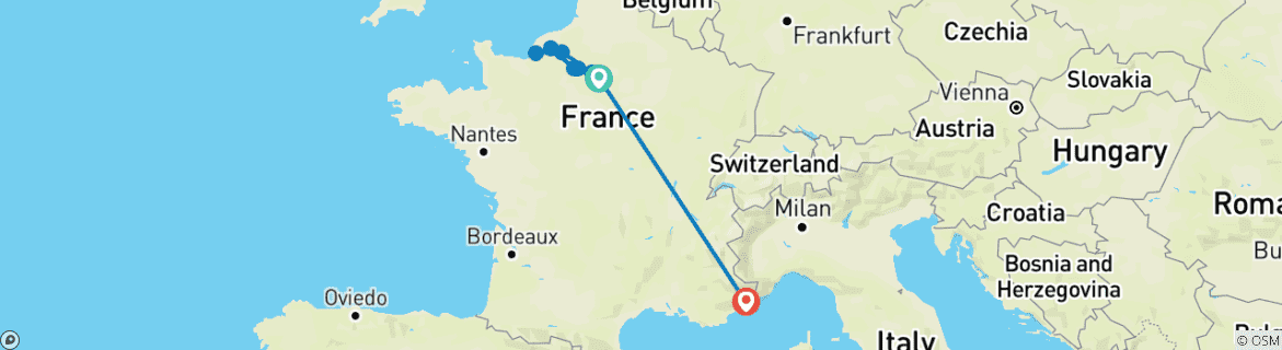 Image d'une carte montrant l'itinéraire du circuit