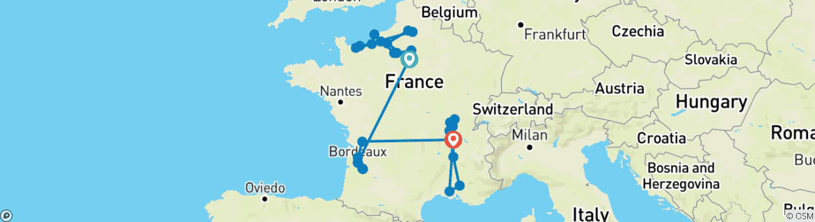 Carte du circuit La France englobée 2027 - 31 jours