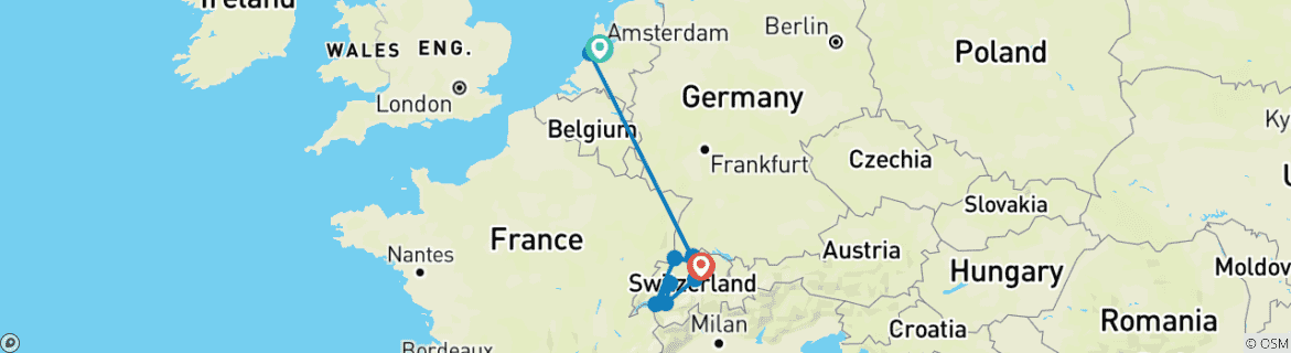 Carte du circuit Points forts du Rhin avec Amsterdam et la Suisse 2027 - 14 jours (from Amsterdam to Zurich)