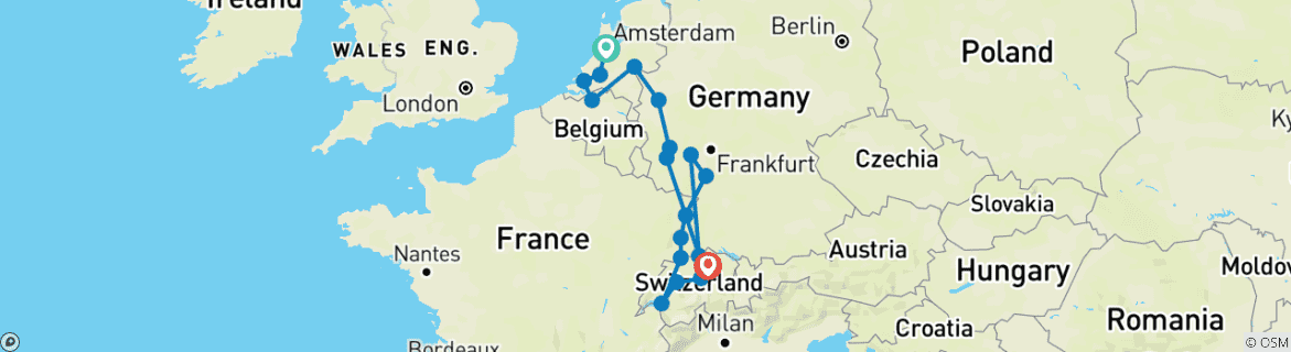 Image d'une carte montrant l'itinéraire du circuit