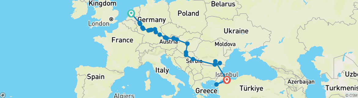Image of a map showing the route of the tour