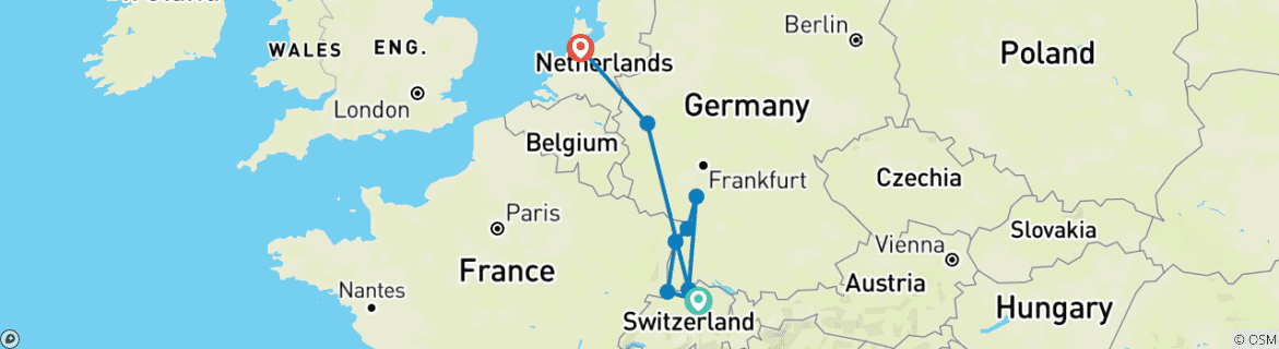 Image d'une carte montrant l'itinéraire du circuit