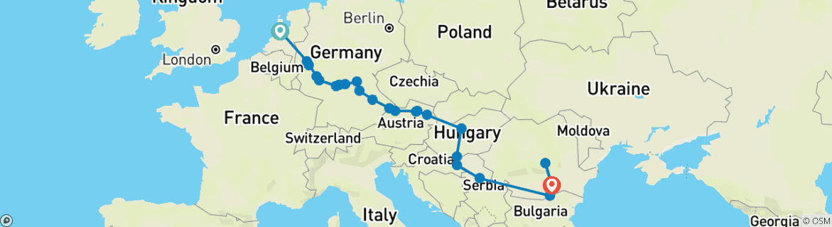 Image of a map showing the route of the tour