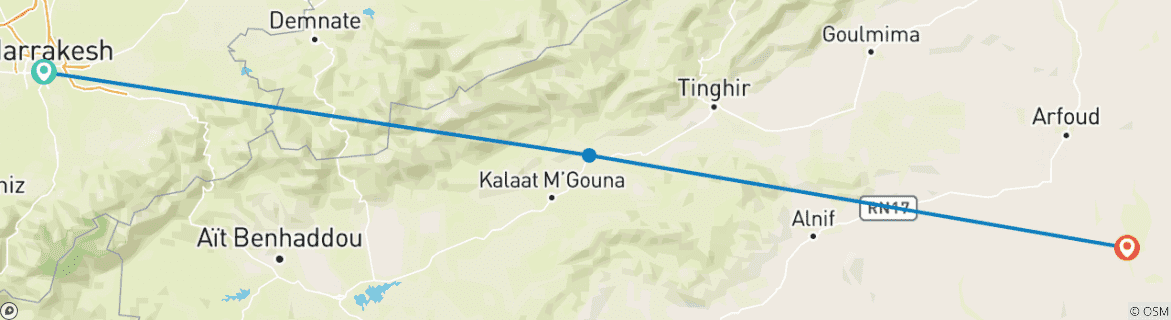 Image of a map showing the route of the tour