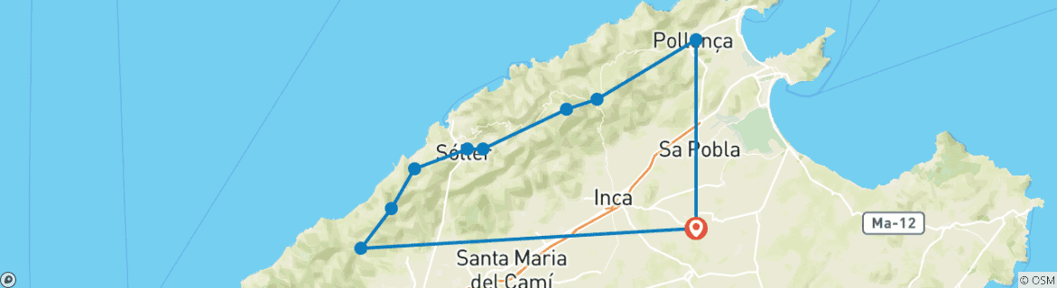 Image of a map showing the route of the tour