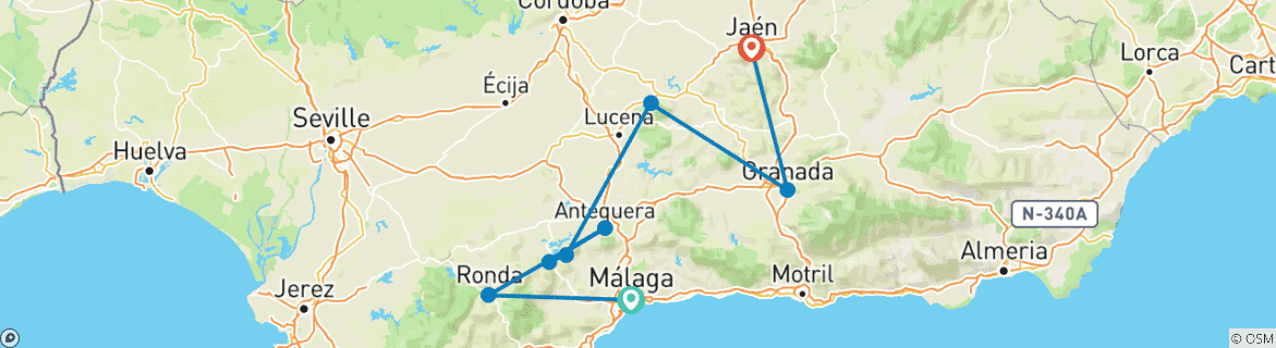 Image of a map showing the route of the tour
