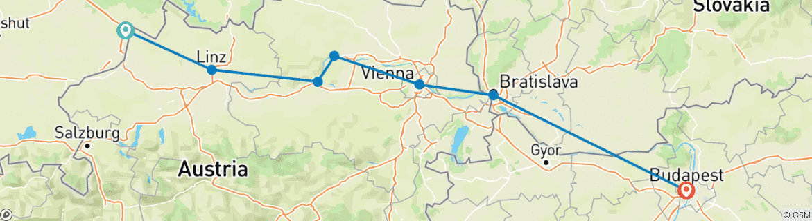 Image of a map showing the route of the tour