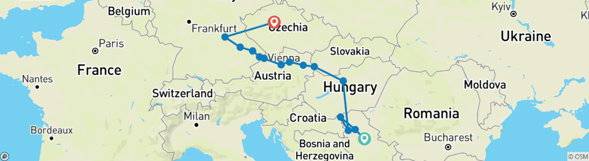 Image d'une carte montrant l'itinéraire du circuit