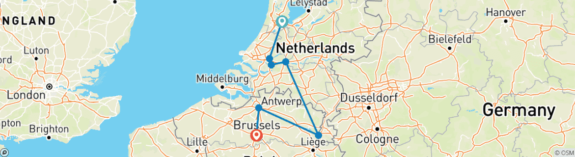 Image of a map showing the route of the tour