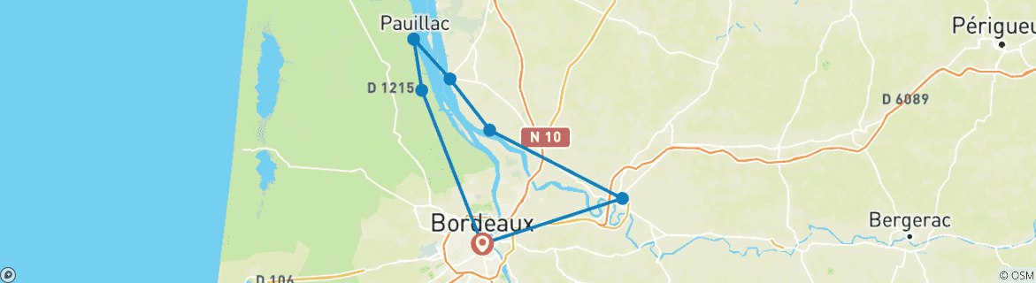 Image of a map showing the route of the tour