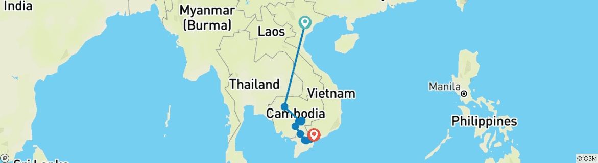 Image of a map showing the route of the tour