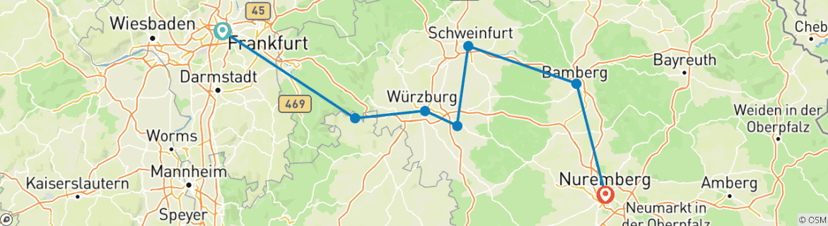 Image d'une carte montrant l'itinéraire du circuit