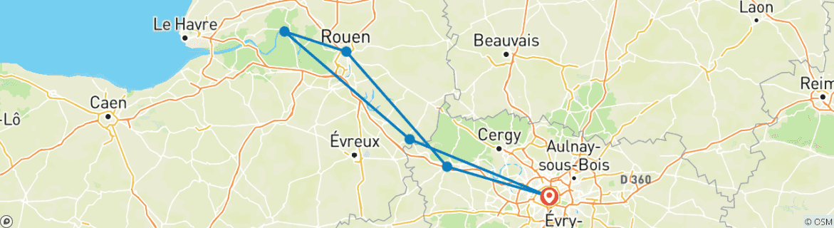 Image d'une carte montrant l'itinéraire du circuit