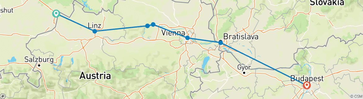 Image of a map showing the route of the tour