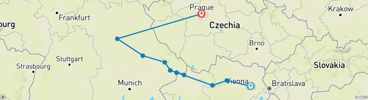 Carte du circuit Vignobles et palais le long du Danube avec Prague (2027) (Vienne à Prague, 2027)