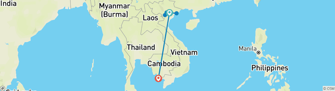 Image of a map showing the route of the tour