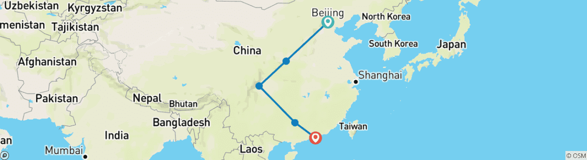 Foto van een kaart met de route van de rondreis