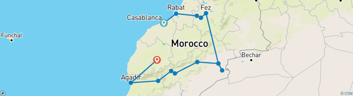 Image d'une carte montrant l'itinéraire du circuit