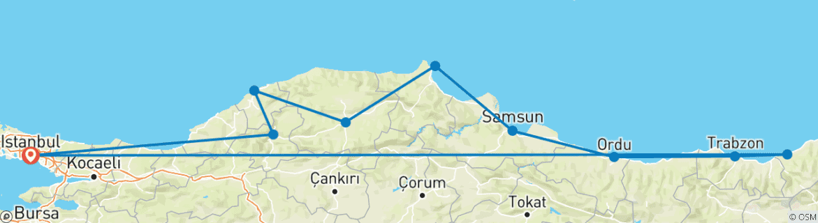 Image d'une carte montrant l'itinéraire du circuit