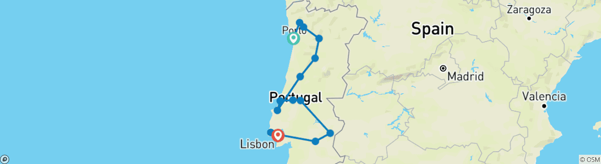 Image of a map showing the route of the tour