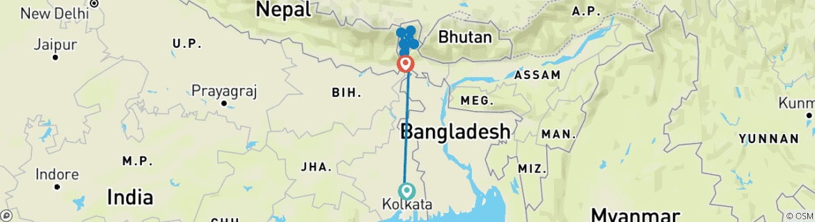 Image d'une carte montrant l'itinéraire du circuit