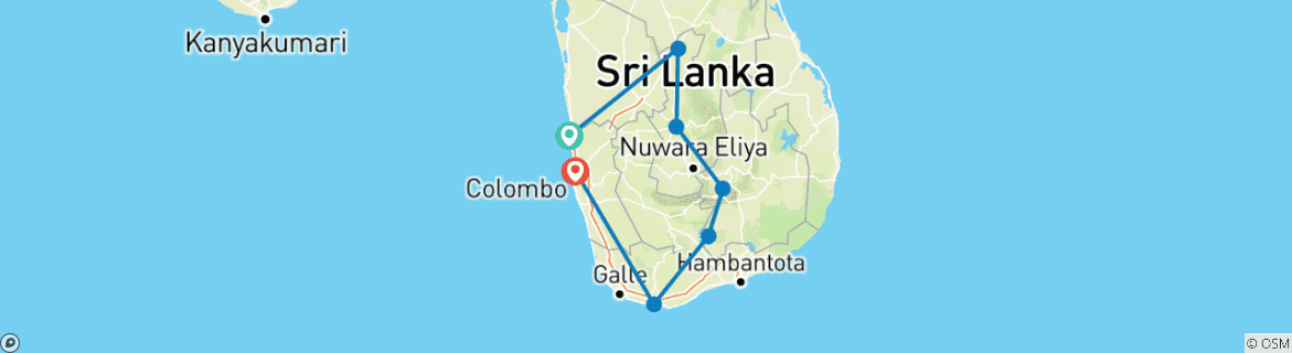 Image of a map showing the route of the tour