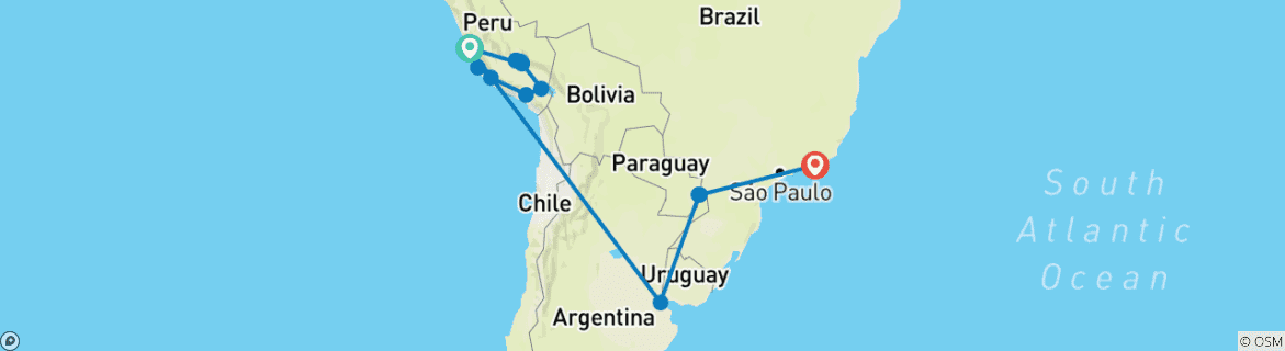 Image d'une carte montrant l'itinéraire du circuit