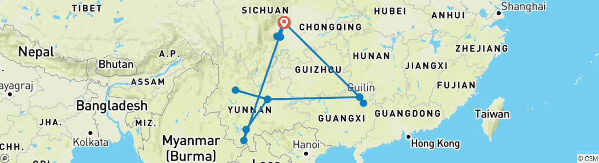 Image d'une carte montrant l'itinéraire du circuit