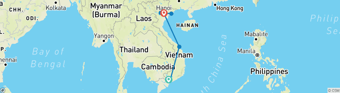 Image d'une carte montrant l'itinéraire du circuit