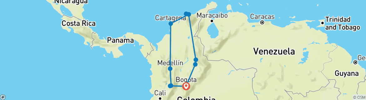 Image of a map showing the route of the tour